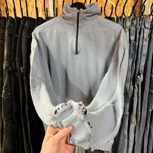 Vintage 90s Thrashed Light Blue Quarter Zip Pullover, XL — Distressed Grunge